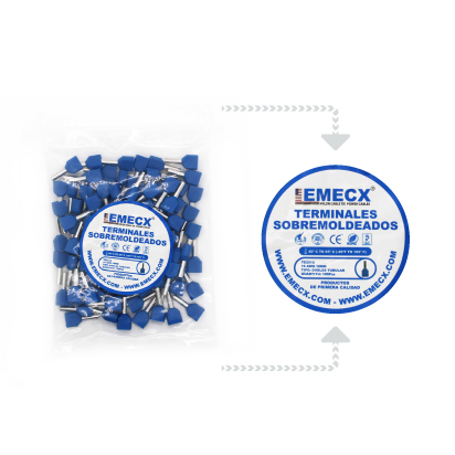 TERMINAL TUBULAR SOBREMOLDEADO DOBLE AZUL (14 AWG)-2.5MM - Imagen 2