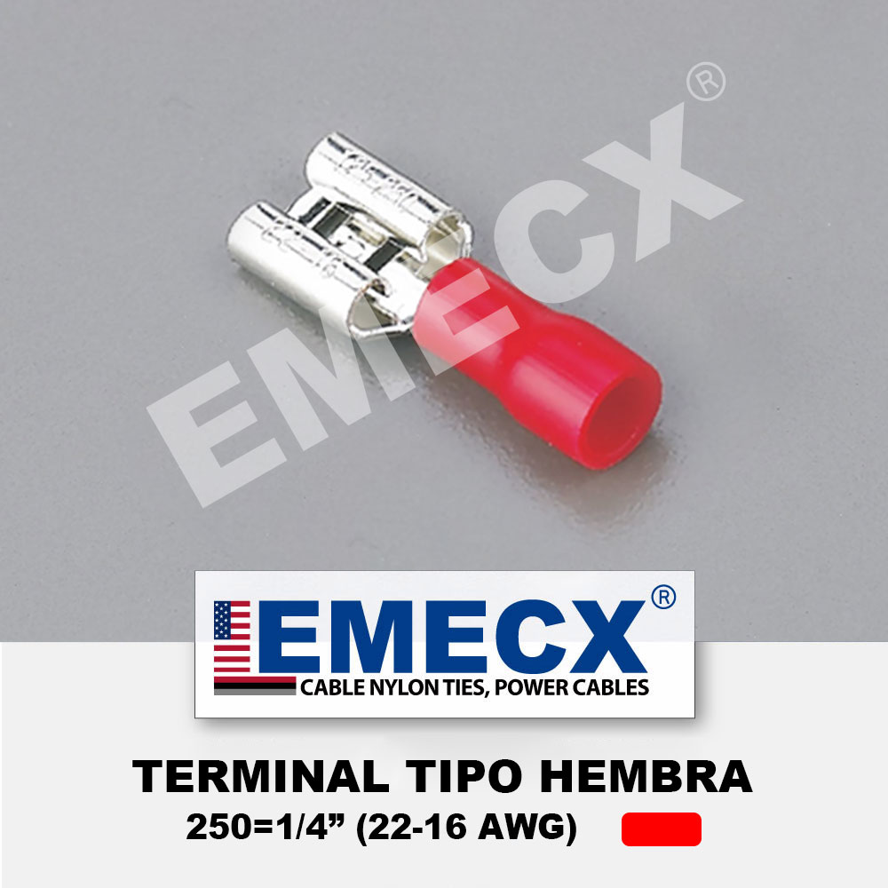 TERMINAL AISLADO TIPO HEMBRA 1/4" ROJO (22-16 AWG)