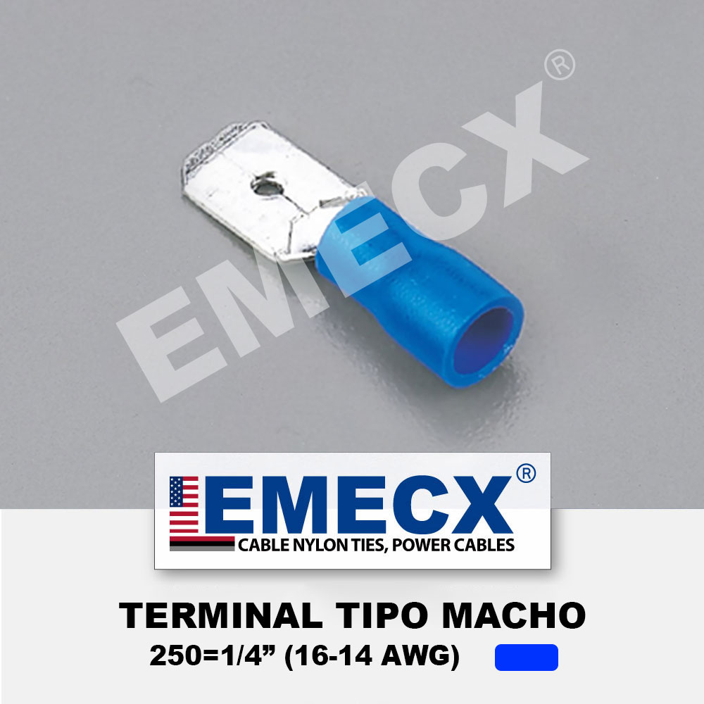TERMINAL AISLADO TIPO MACHO 1/4" AZUL (16-14 AWG)