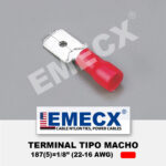 TERMINAL AISLADO TIPO MACHO 1/8" ROJO (22-16 AWG)