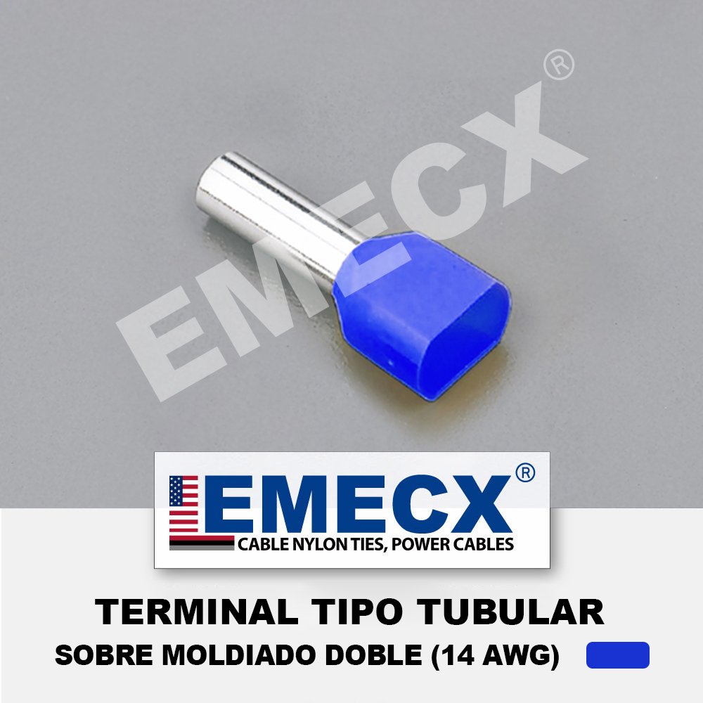 TERMINAL TUBULAR SOBREMOLDEADO DOBLE AZUL (14 AWG)-2.5MM