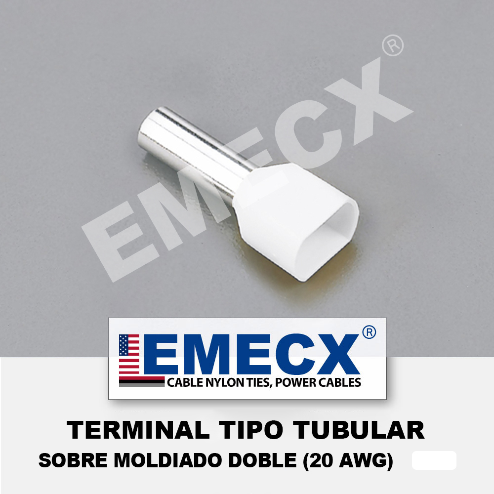 TERMINAL TUBULAR SOBREMOLDEADO DOBLE BLANCO (20 AWG)
